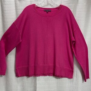 Elliott Lauren Hot Pink/Fuchsia Cashmere Blend Crew Neck Sweater Boxy Raw Hem XL